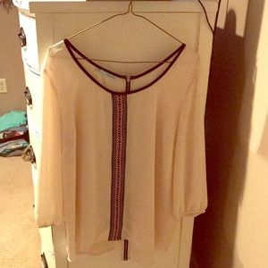 Cream Shirt w/cute design & Zipper Detailed Back